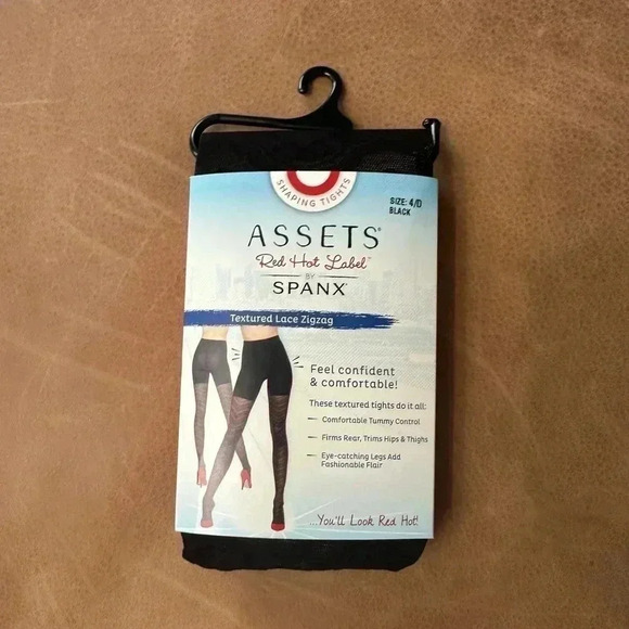Assets Red Hot Label By Spanx Shaping Tights Textured Zig Zag Size 4/D Black - Picture 1 of 4